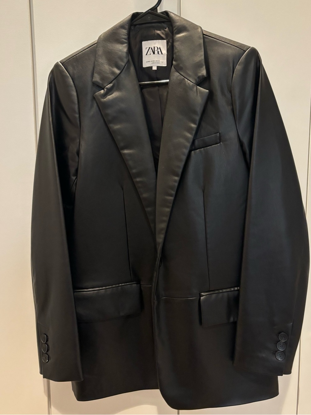 ZARA Black Faux Leather Blazer Jacket